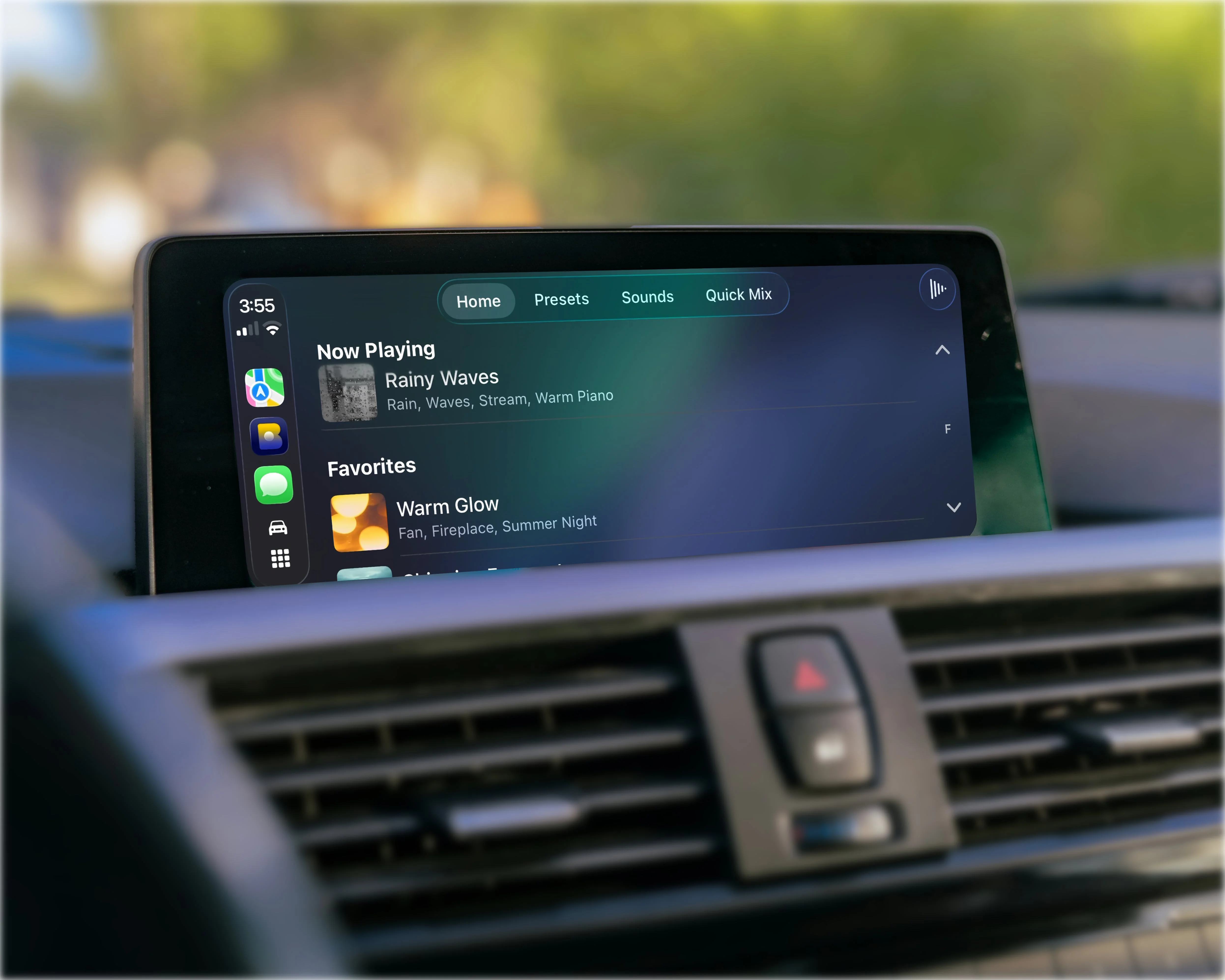 Blankie on CarPlay in a car dashboard
