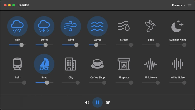 Screenshot of the Blankie app