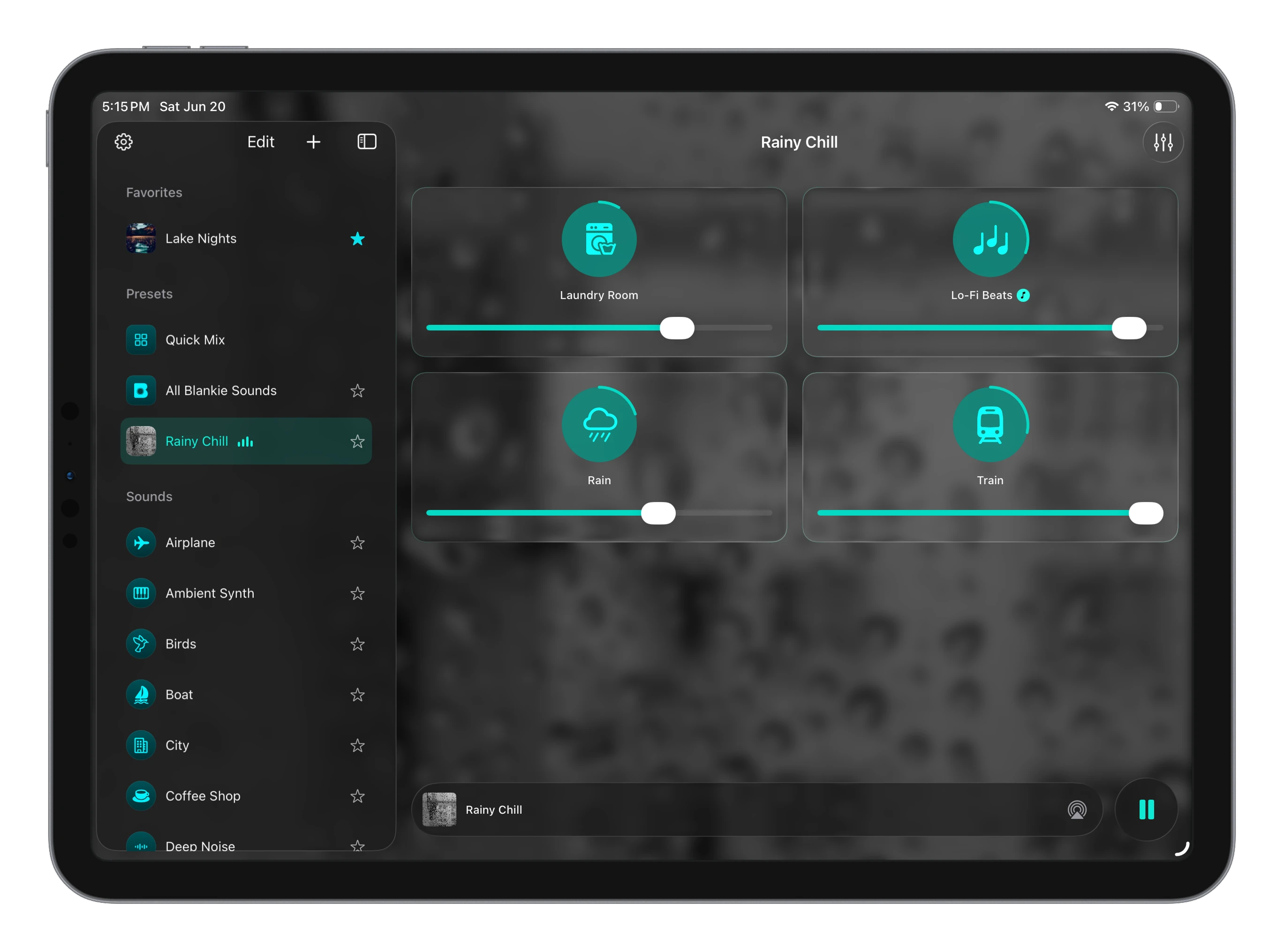 Blankie on iPad with a saved preset and its mix