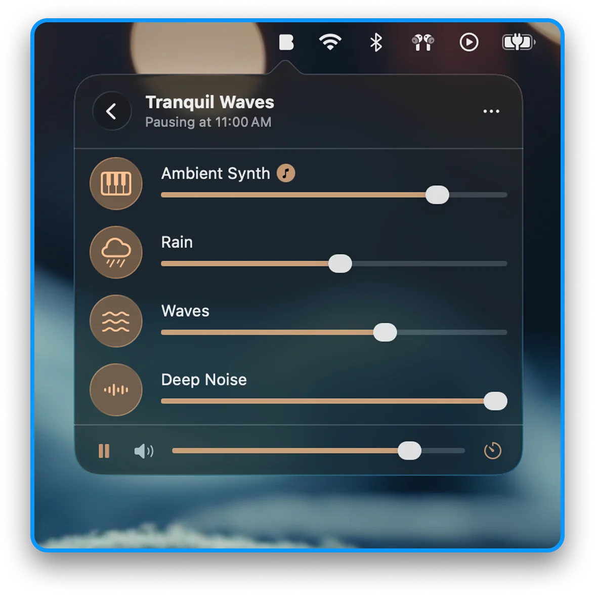 Blankie's menu-bar mixer popover on Mac