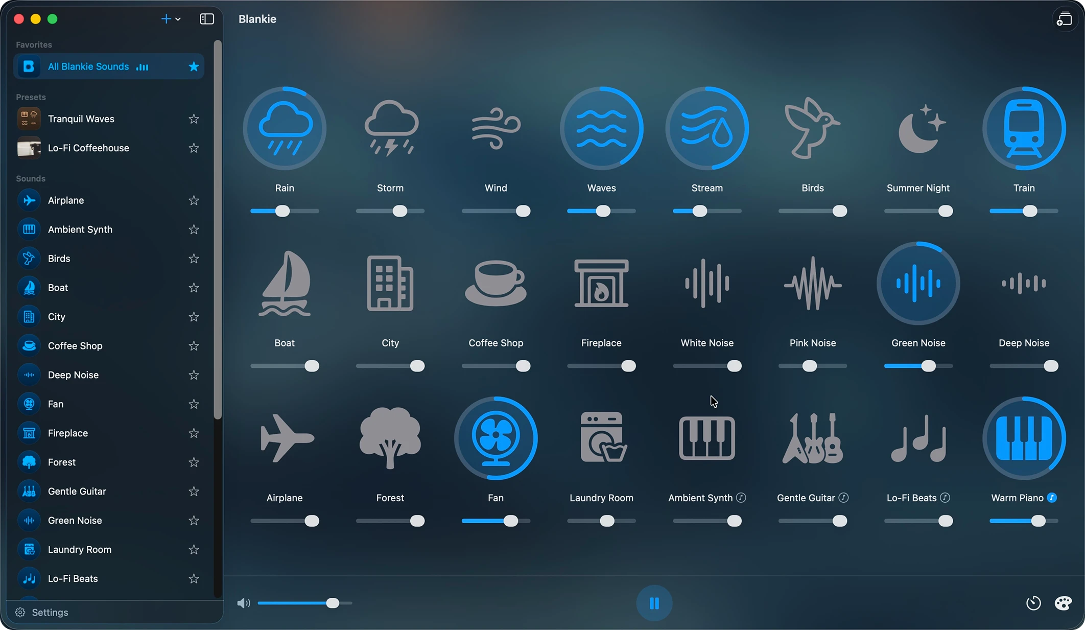 Blankie on Mac with several ambient sounds playing at once