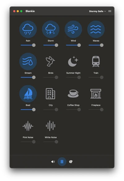 Blankie interface showing audio controls
