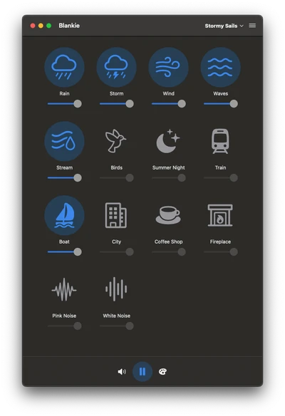 Blankie interface showing audio controls